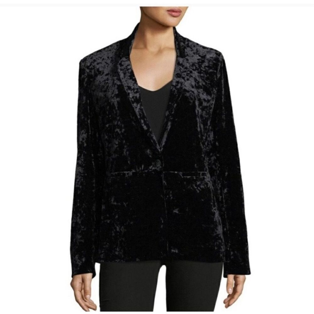 Sanctuary Women's Crushed Velvet Floral Interior Black Blazer Size L